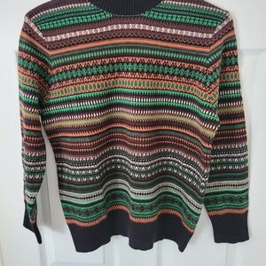 Striped Multicolor Cowl Sweater in Black, Green & Orange